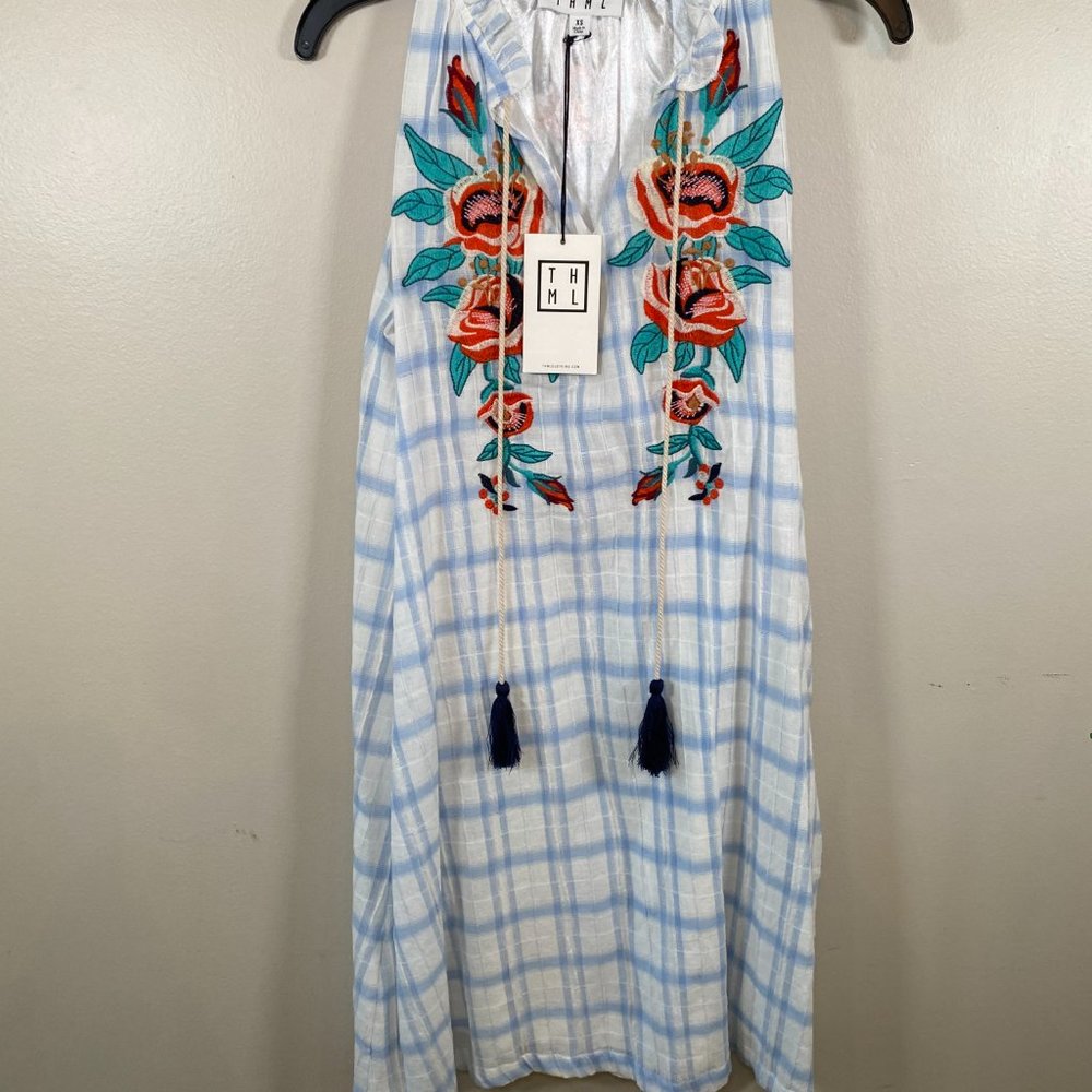 NWT THML Plaid Sleeveless Dress with Floral Embroidery - Picture 9 of 9